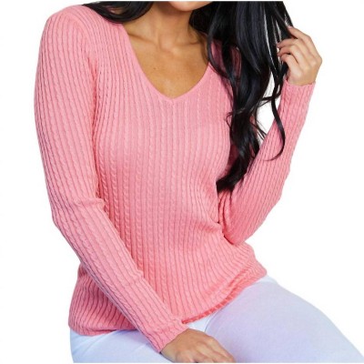 Women's Braided V-Neck Sweater - Angel Apparel
