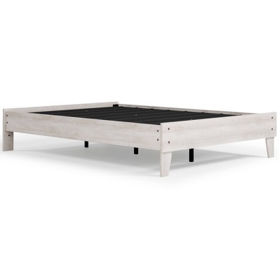 Whitewash Chic Full Platform Bed with Storage Drawer