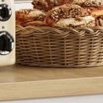 antique white cabinet + natural wood top