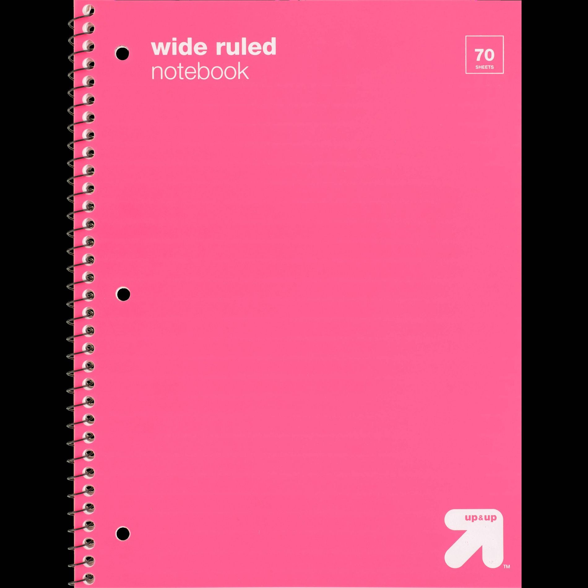 Wide Ruled Pink 1 Subject Flexible Plastic Cover Spiral Notebook - up&up™: Single Subject, Perforated, 3 Hole Punched, 70 Pages
