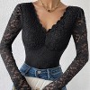 Women's Jumpsuit V Neck Sexy Lace Long Sleeve Bodysuit - 3 of 4