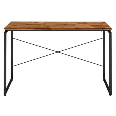 GlasFlength Desks Metal Frame Rustic Computer Desk Gaming Desk Home Office Desk Simple Design for Small Spaces, Brown, 47.5"*22.5"*28.5"