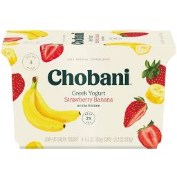 Chobani Strawberry Banana on the Bottom Low-Fat Greek Yogurt - 11g Protein 4ct/5.3oz Cups