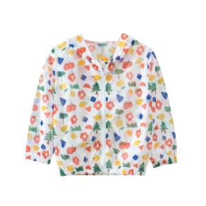 MyKids-USA Baby Girl Floral Print Pattern Children Zipper Sunscreen Jacket With Hat - 1 of 4