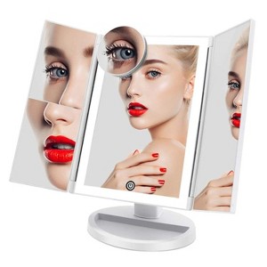 FASCINATE Trifold Lighted Makeup Mirror 3 Color 72 LEDs Lights with 10X/3X/2X/1X Magnification, Cord & Cordless, 180°Rotation Touch Screen,White - 1 of 4