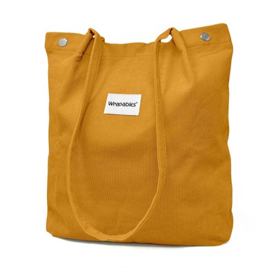 Wrapables Corduroy Tote Bag, Casual Everyday Shoulder Handbag, Marigold