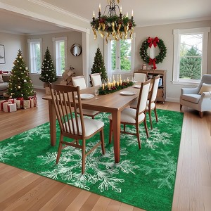 Christmas Rug Washable Rug with Non Slip TPR Rubber Backing, Xmas Holiday Snowflake Carpet - 1 of 4