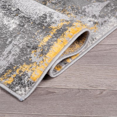 Brighton Yellow and Gray Abstract 5' x 7' Stain-Resistant Synthetic Area Rug
