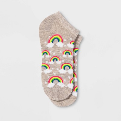 Women's Rainbow with Fuzzy Clouds Low Cut Socks - Xhilaration™ Oatmeal Heather 4-10