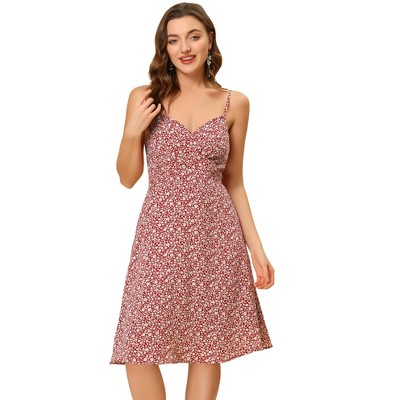 Allegra K Women's Floral Twist Front Knee Length Summer Adjustable Strap Sundresses