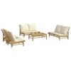 vidaXL 5 Piece Outdoor Patio Lounge Set - Natural Bamboo Finish - Cream White Cushions - Sofa, Chairs, and Coffee Table - Flexible Modular Design - 3 of 4