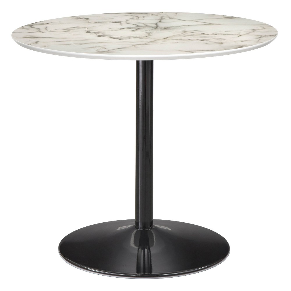 Photos - Garden & Outdoor Decoration Contemporary Hillboro Round Metal Pedastal Base Dining Table White/Black - Buylateral: MDF Top, 2-Seater Kitchen Furniture