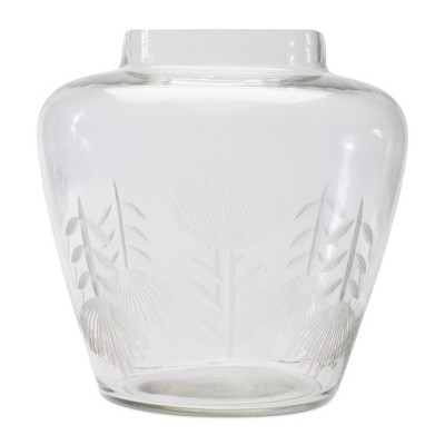 Melrose Etched Soda Lime Glass Urn Vase 6.5"D