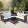 vidaXL Patio Lounge Set - 4 Piece Outdoor Poly Rattan Furniture - Weatherproof & Resilient, with Storage Space - Brown Set with Cream White Cushions - 3 of 4