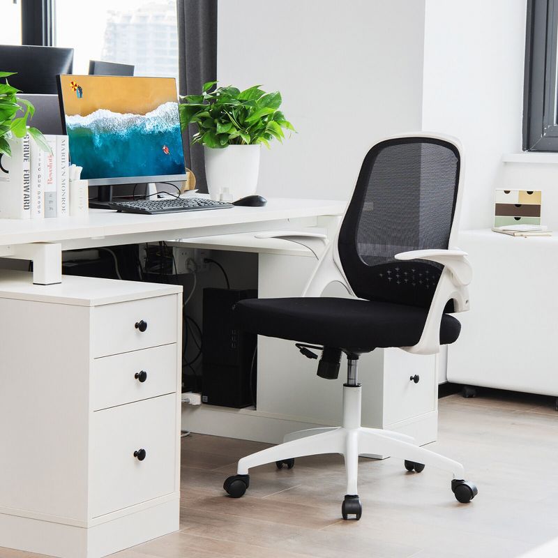 Costway Mesh Office Chair Adjustable Rolling Computer Desk Chair w/Flip-up Armrest White\Black, 3 of 15