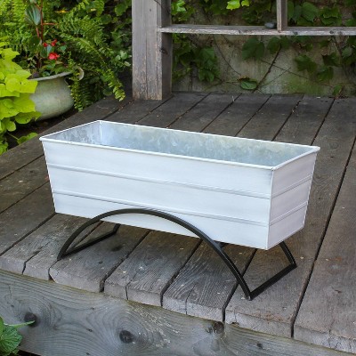 Medium White Galvanized Steel Flower Box with Stand