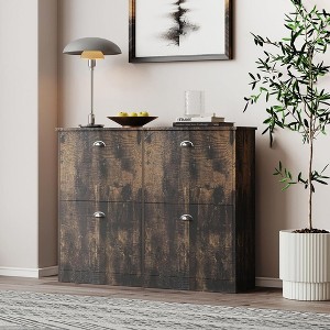 QingMoon Hidden Shoe Cabinet, Wood Slim Narrow Shoe Rack with 4 Flip Drawers and Adjustable Shelves for Entryway, Foyer and Hallway - 1 of 4