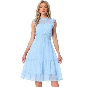 Allegra K Women's Sleeveless Smocked Waist Gilding Metallic Stars Chiffon Party Dress - 1 of 4