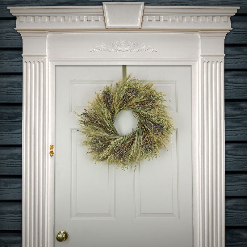 22" Artificial Wheat Stalks Spring Wreath with Lavender and Leafy Greens - National Tree Company, 2 of 4