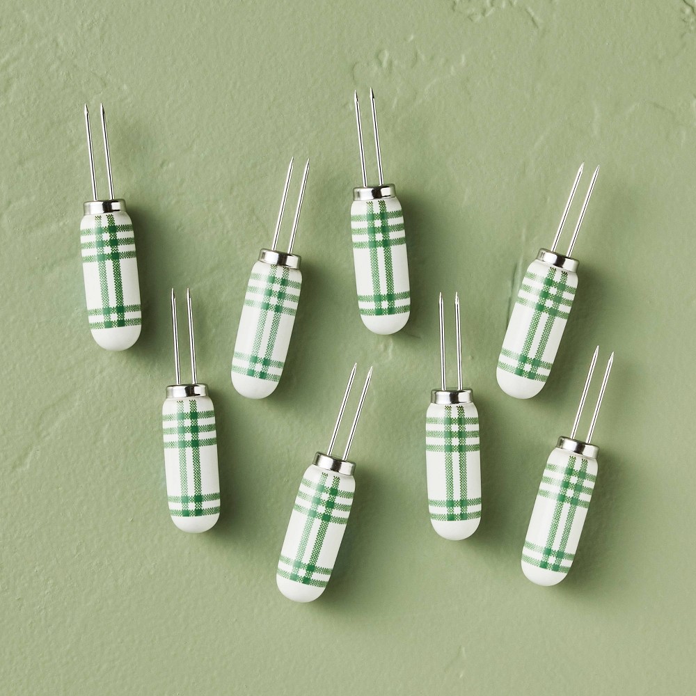 Photos - Other Appliances Tri-Stripe Plaid Corn Holders Green/Cream  - Hearth & Hand™ with(Set of 8)