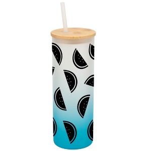 Elanze Designs Watermelon Fruit Happy Summer Vibes Wrap-Around Design 25 Ounce Frosted Gradient Glass On-The-Go Coffee Travel Skinny Tumbler Mug Cup, - 1 of 1