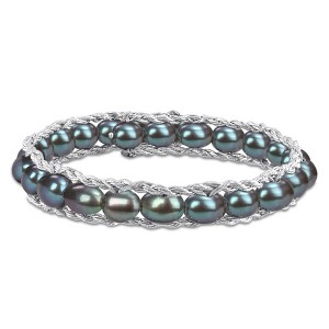 EVERLY JEWELRY | Sterling Silver 6-7mm Black Cultured Freshwater Pearl Bangle Bracelet, 8.5 inch - 1 of 3