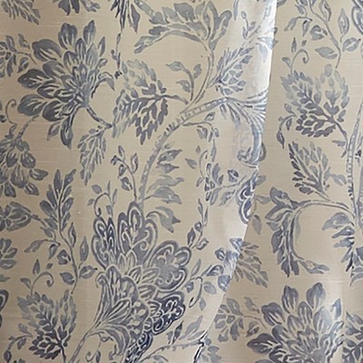 Indigo Floral Sheer Tie-Top Poly-Linen Window Panel, 52" x 84"