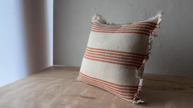 Hand Woven Terracotta Striped Throw Pillow Jute & Cotton With Polyester Fill by Foreside Home & Garden, 2 of 7, play video
