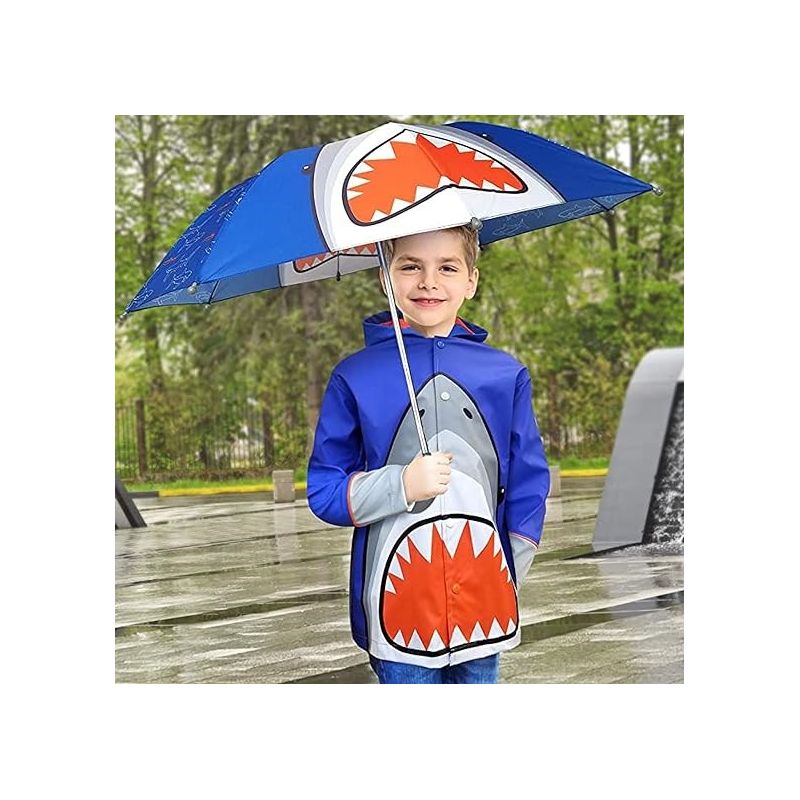 Addie & Tate Girls and Boys Rain Coats and Umbrella set, Kids Ages 3T-7 Years (Shark), 2 of 4
