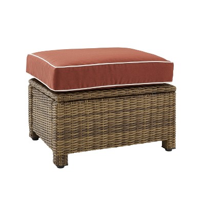 Bradenton Sangria Cushion Brown Wicker Outdoor Ottoman
