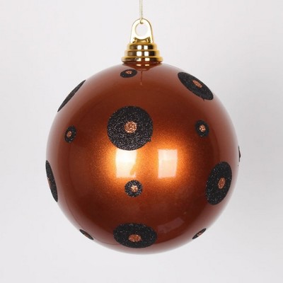 Vickerman 6" 2-Finish Polka Dots Shatterproof Christmas Ball Ornament - Brown/Black