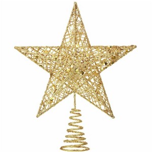 Aoibox 10 Inch Gold Glitter Christmas Star Tree Topper Hollow Iron Wire Design Fits 69 Ft Tree 1 Piece Easy Install Holiday Decor - 1 of 4