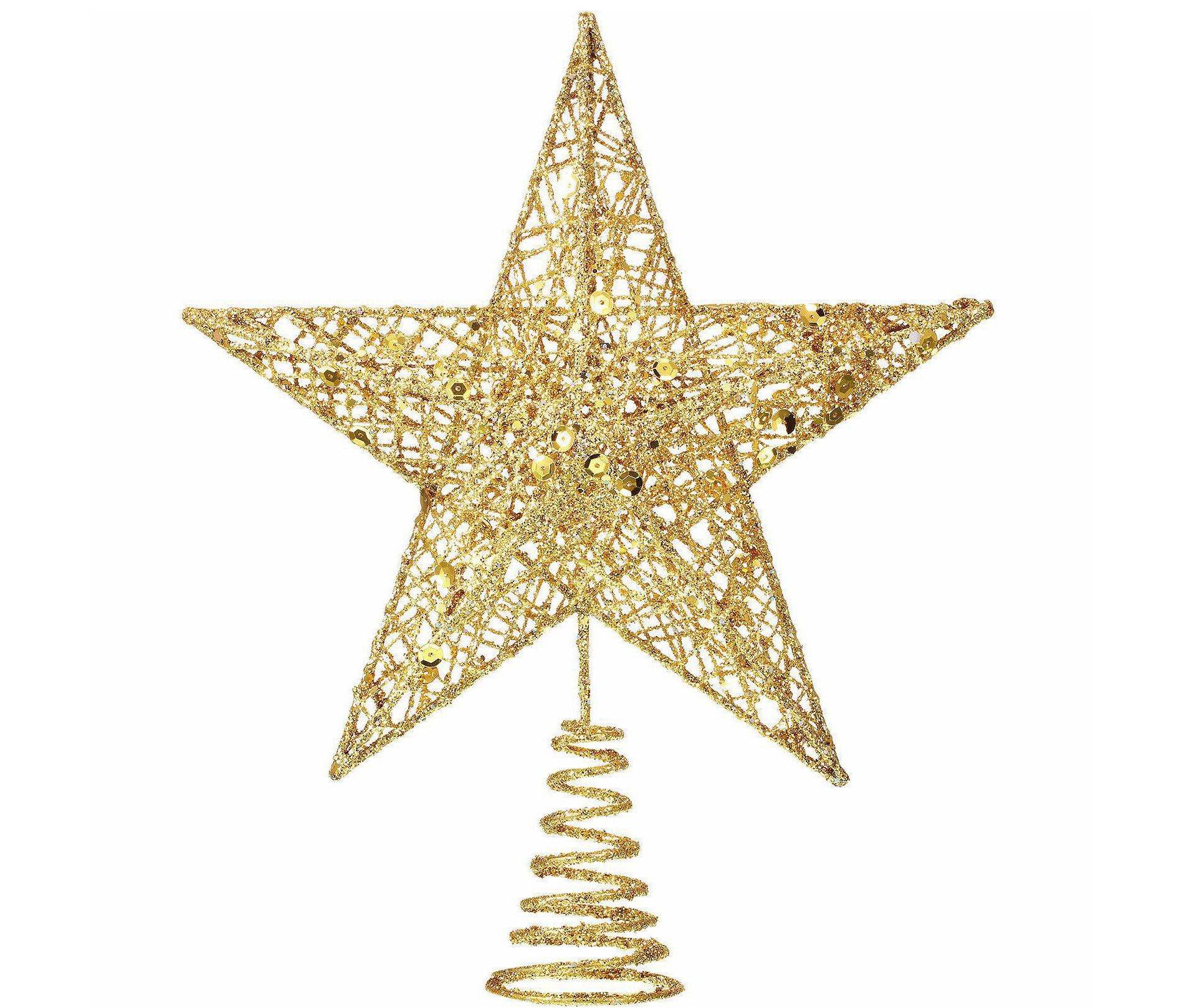 Aoibox 10 Inch Gold Glitter Christmas Star Tree Topper Hollow Iron Wire Design Fits 69 Ft Tree 1 Piece Easy Install Holiday Decor