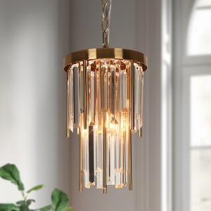 LNC Athean Mid-Century Modern Luxury Crystal Prism Chandelier,Gold,8in/21.7in/41.3in - 1 of 4