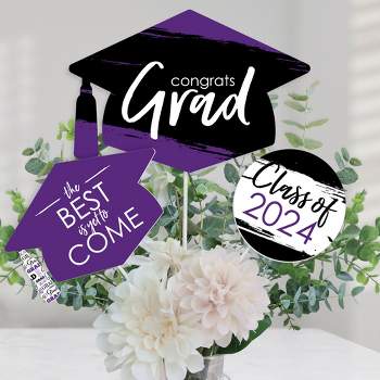 Big Dot of Happiness Purple 2024 Graduation Party Centerpiece Sticks - Table Toppers - Set of 15