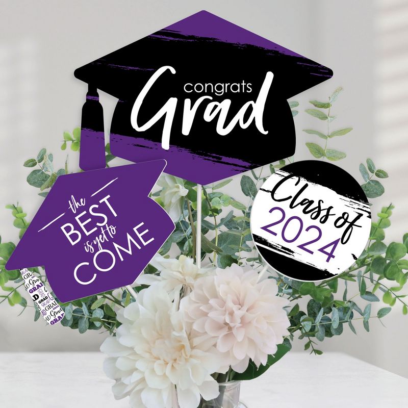 Big Dot of Happiness Purple 2024 Graduation Party Centerpiece Sticks - Table Toppers - Set of 15, 1 of 9