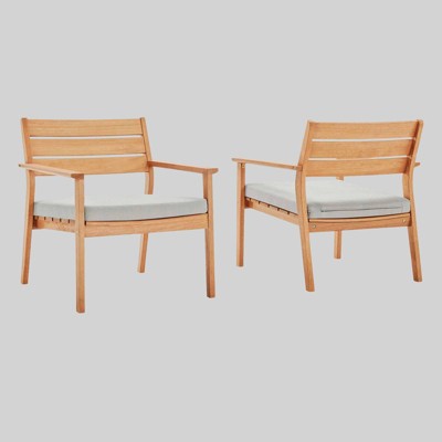 2pc Breton Outdoor Patio Ash Wood Armchair Natural Taupe - Modway