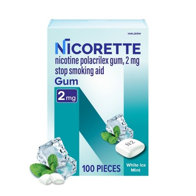 Nicorette 2mg Stop Smoking Aid Nicotine Gum - White Ice Mint - 100ct