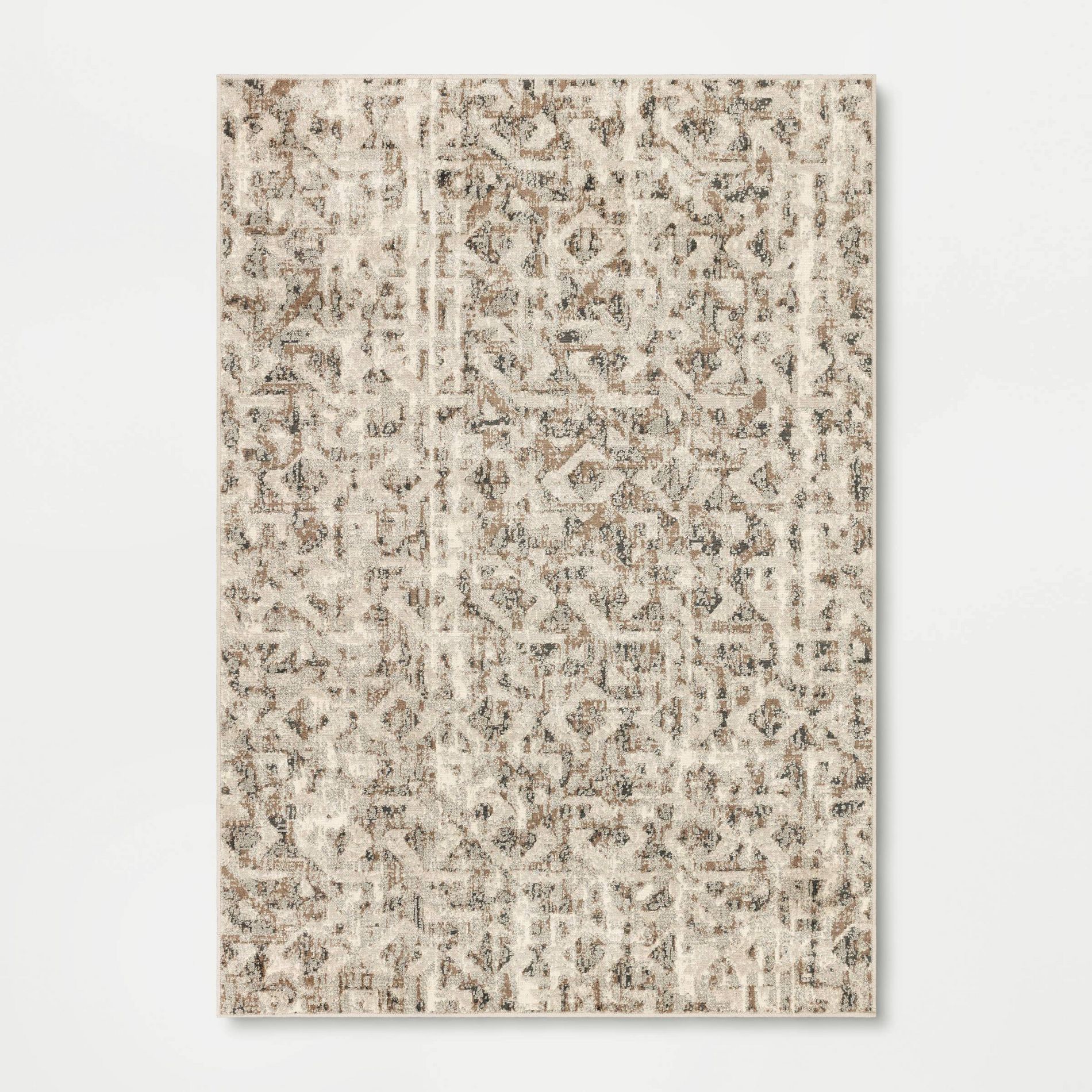 7'x10' Eliot Geo Area Rug Tan/Beige/Gray - Threshold™: Traditional Geometric Indoor Low Pile Fade-Resistant Rug