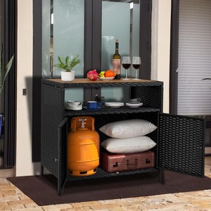Rattan Outdoor Storage Cabinet - Black & Brown, Weather-Resistant, for Patio/Garden/Deck - 1 of 4