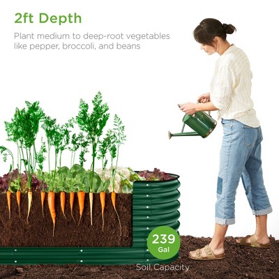 Dark Green 8x2x2ft Powder-Coated Steel Outdoor Raised Garden Bed