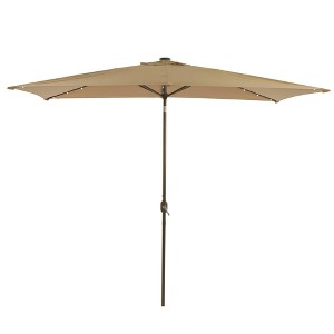 10' x 6.5' Fade-Resistant Canopy LED Patio Umbrella with Tilt Adjustment Sand - Wellfor: Solar Powered, Outdoor, Aluminum Frame - 1 of 4