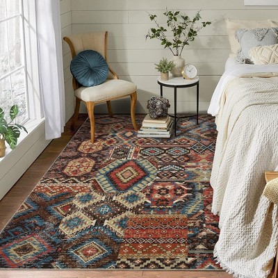 Vintage Area Rug Bohemian Washable Rug Soft Low Pile Rugs for Living Room Bedroom Dining Room