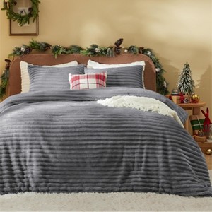 3 Pcs Fluffy Comforter Set Super Soft Faux Fur Bed SetWinter Warm Plush Fleece Bedding Sets - 1 of 4