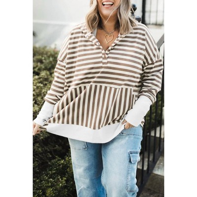 Women's Stripe Drop Sleeve Hoodie - Little Daisy Closet