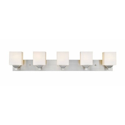 5 Light Steel Modern Bath Sconce with Glass Shade Brushed Nickel - Aurora Lighting