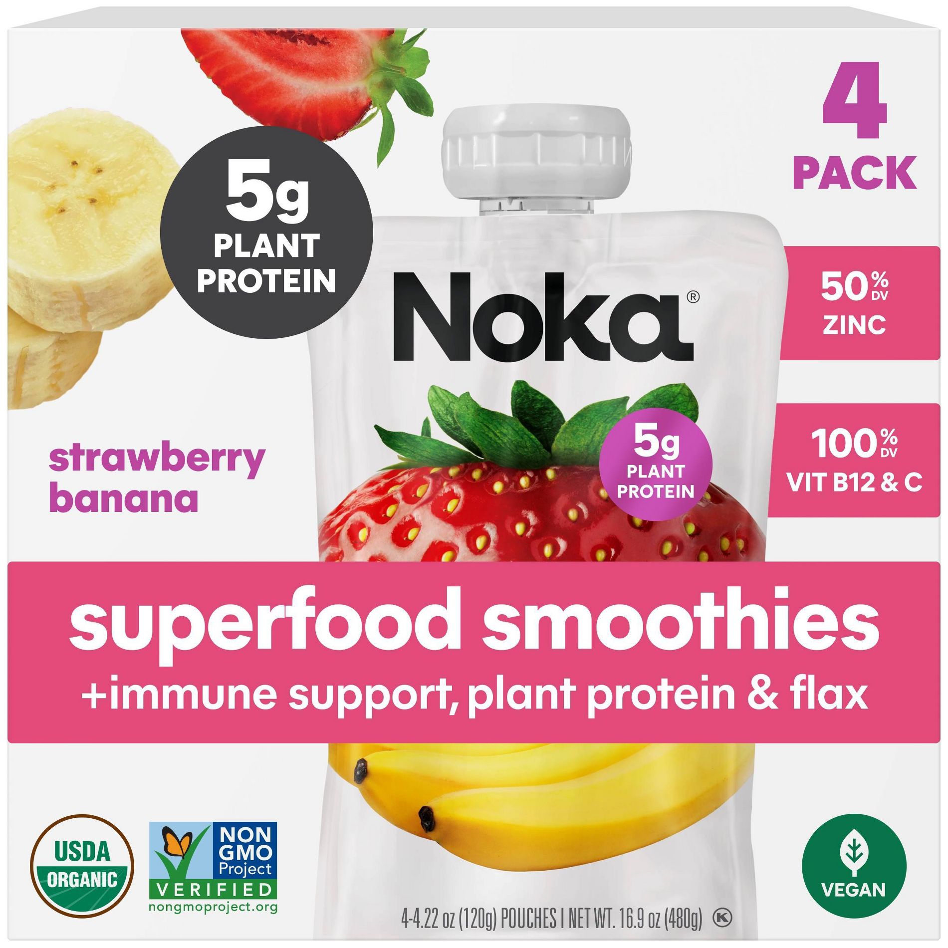 NOKA Organic Healthy Snacks Plant Protein Superfood Smoothie - 16.9oz/4pk