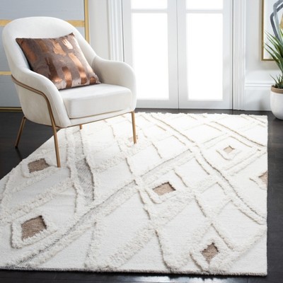 Ivory and Brown Hand-Tufted Wool Moroccan Area Rug 5' x 8'