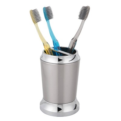 Brushed and Chrome Stainless Steel Divided Toothbrush Holder