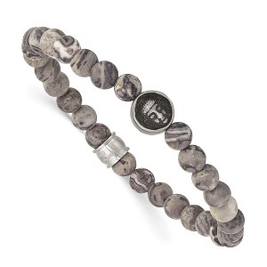 Chisel Stainless Steel Antiqued and Brushed Buddha 6.5mm Map Stone Beaded Stretch Bracelet - 1 of 3